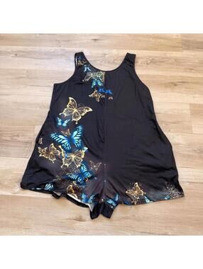 Emery Rose Black Romper With Butterflies Women's 3XL Plus Size